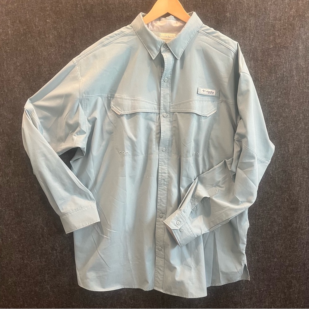 Columbia Sky Blue PFG Performance Fishing Gear Shirt Long Sleeve Size XXL